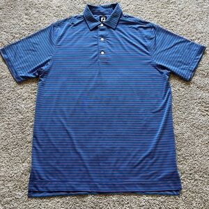 Footjoy Men’s Striped Stretch Polo Short Sleeve Shirt Size Medium Pink & Blue